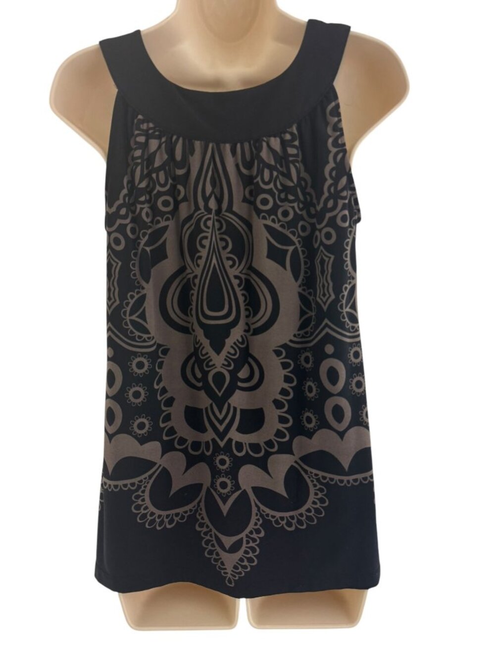 Apt. 9 Black Brown Printed Halter Babydoll Tank Top Shirt Blouse Summer Size S - Picture 3 of 8